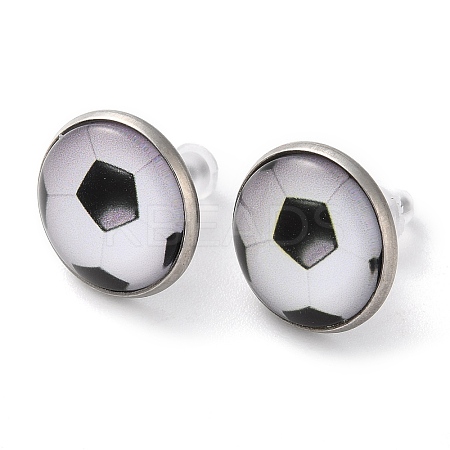 Sport Balls Glass & 304 Stainless Steel Stud Earrings for Women LS-EJEW-H005-01P-01-1