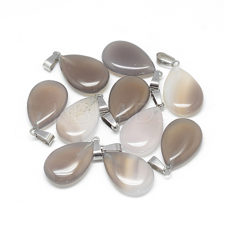 Teardrop Natural Grey Agate Pendants G-Q368-17-1
