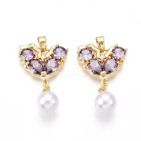 Brass Micro Pave Cubic Zirconia & ABS Imitation Pearl Pendants KK-T070-66A-1
