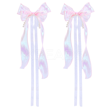 Nylon Organza Ribbon & Plastic Imitation Pearl Beaded Bowknot Bag Ornament HJEW-PH02020-1