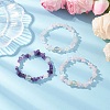 3Pcs Natural Quartz Crystal & Rose Quartz & Amethyst & Malaysia Jade & Synthetic Moonstone Beaded Stretch Bracelets for Women BJEW-JB12305-1