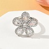 Flower Brass Micro Pave Cubic Zirconia Cuff Rings for Women RJEW-A069-14P-03-2