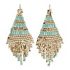 Boho Seed Bead Rhombus Tassel Earrings EJEW-Z072-02B-2