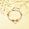 Brass Coin Charm Bracelet with Natural Red Aventurine BJEW-TA00116-04-2