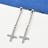 Christian Upside Down Cross 201 Stainless Steel Dangle Stud Earrings EJEW-P314-01B-P-3