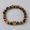 Natural Tiger Eye Round & Alloy Owl Beaded Stretch Bracelet for Women BJEW-WH0012-10A-1