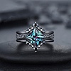 Rhombus Alloy Rhinestone Finger Ring Set for Women PW-WG51C17-03-1