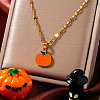 304 Stainless Steel Enamel Halloween Pumpkin Pendant Dapped Chain Necklaces DR6238-1