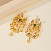 Golden Crescent Moon Tassel Brass Dangle Stud Earrings TM2234-4-1
