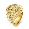 Flat Round with Dollar Sign 304 Stainless Steel Rhinestone Signet Rings RJEW-Q815-09G-1