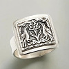 Rectangle with Bird & Flower Pattern Alloy Finger Rings FS-WGF2270-02-4
