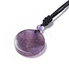 Natural Amethyst Flat Round with Flower of Life Pendant Necklace with Nylon Cord for Women NJEW-P274-02-02-3