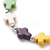 Synthetic Turquoise(Dyed) Cross Beaded Stretch Bracelet BJEW-JB08450-01-5