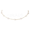 Natural Rose Quartz Star & Natural Freshwater Pearl & Brass Link Chain Necklaces NJEW-JN05687-01-2