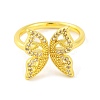 Butterfly Brass Micro Pave Clear Cubic Zirconia Open Cuff Ring for Women RJEW-U003-13G-2