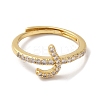 Rack Plating Brass Cubic Zirconia Arabic Letters Adjustable Rings for Women RJEW-S407-10G-03-2