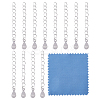 12Pcs 925 Sterling Silver End with Extender Chains and Teardrop Charms STER-GO0001-56-1
