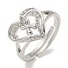 Heart with Letter Rack Plating Brass Micro Pave Clear Cubic Zirconia Adjustable Rings for Women RJEW-I105-01P-W-2