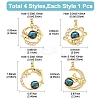 4Pcs 4 Styles Brass Micro Pave Clear Cubic Zirconia with Glass Pendants KK-YW0003-02-3