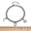316 Surgical Stainless Steel Moon Heart Star Charm Bracelets BJEW-C125-11P-3
