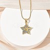 304 Stainless Steel Micro Pave Sky Blue Cubic Zirconia Pendant Necklaces for Women NJEW-Z103-01G-02-3