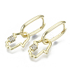 Brass Micro Pave Clear Cubic Zirconia Dangle Huggie Hoop Earrings EJEW-S201-223-NF-2