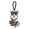 Wire Wrapped Brass Owl & Natural Obsidian Pendant Decoration HJEW-C006-01B-1