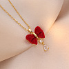 Christmas 304 Stainless Steel Rhinestone and Flocking Fabric Bowknot Pendant Necklaces for Women FS-WGD2A9A-02-1