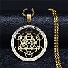 Crystal Rhinestone Flat Round with Hexgon Pendant Necklace with 201 Stainless Steel Box Chains NJEW-K253-11G-1