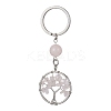 Natural Rose Quartz Chips Flat Round with Tree of Life Kcychain KEYC-JKC00563-02-1