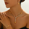 Round Brass Pave Cubic Zirconia Stud Earrings & Necklaces & Bracelets Sets for Women's Banquets and Weddings TZ4206-3