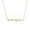 Brass Micro Pave Light Sky Blue Cubic Zirconia Wave Shaped Pendant Cable Chain Necklaces for Women NJEW-R005-01G-1