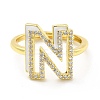 Mixed Color Enamel Initial Letter Adjustable Ring with Clear Cubic Zirconia RJEW-P045-01G-N-2