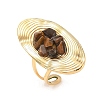 Natural Tiger Eye Beads with 304 Stainless Steel Cuff Rings RJEW-Q017-01G-A-2