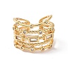Clear Cubic Zirconia Rectangle Open Cuff Ring RJEW-P035-03G-2