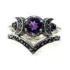 Gothic Purple Crystal Ring with Triple Moon Goddess - Black Diamond Jewelry for Women ST8475010-1