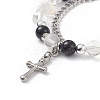 Natural & Synthetic Mixed Stone Beaded Bracelet with Cross Charm BJEW-TA00184-02-2