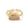 Cloud with Sun Brass Micro Pave Cubic Zirconia Cuff Rings RJEW-P088-01G-2