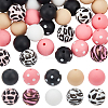 58Pcs 10 Styles Printed Round Silicone Focal Beads SIL-SC0002-06-1