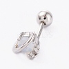 Brass Micro Pave Clear Cubic Zirconia Barbell Cartilage Earrings AJEW-P017-17P-1
