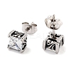 Square 316 Surgical Stainless Steel Pave Clear Cubic Zirconia Stud Earrings for Women Men EJEW-Z050-14AS-2