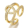 Rack Plating Knot Brass Clear Cubic Zirconia Open Cuff Rings RJEW-S411-29G-1