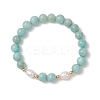 Natural Amazonite & Cultured Freshwater Pearl Beaded Stretch Bracelets for Women BJEW-JB13376-2