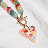 Alloy Enamel Heart Pendant Colorful Glass Rondelle Beaded Necklaces with OT Clasps for Women FS-WG6FAC1-01-1