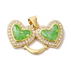 Double Heart Brass Micro Pave Cubic Zirconia Pendants KK-K385-046G-2