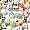 50Pcs 10 Colors Floral Printed Porcelain Beads PORC-YW0001-57-1