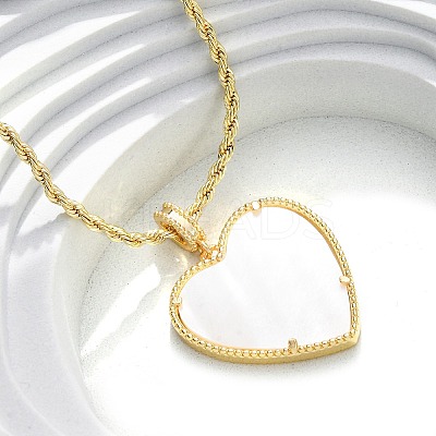 Brass White Enamel Heart Pendant Necklaces for Women NJEW-K381-10G-1
