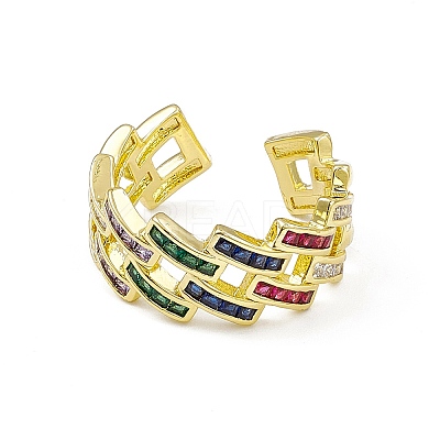 Cubic Zirconia Rhombus Open Cuff Ring RJEW-I091-01G-1