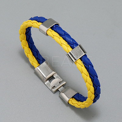 Flag Color Imitation Leather Double Line Cord Bracelet with Alloy Clasp GUQI-PW0001-088-1