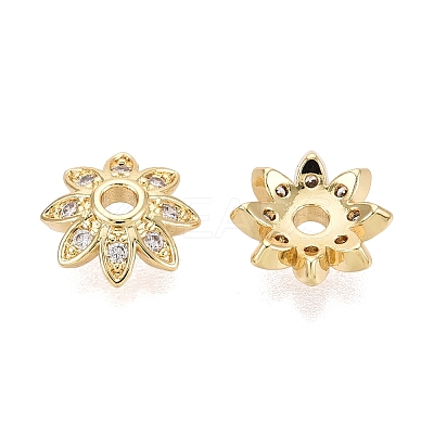 Brass Micro Pave Clear Cubic Zirconia Bead Caps KK-Q071-06G-02-1